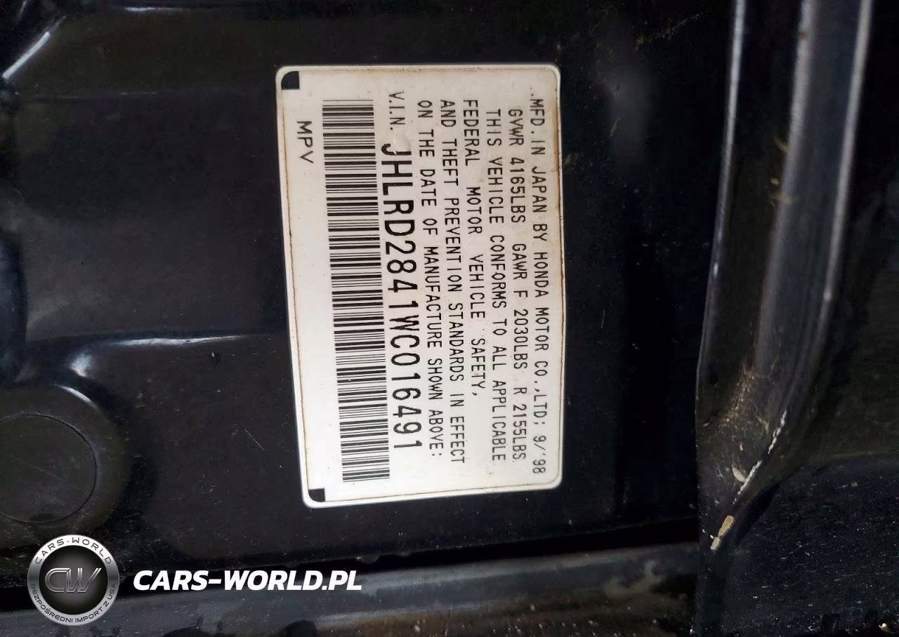 1998 Honda Cr-V Lx VIN:JHLRD2841WC016491 - 13