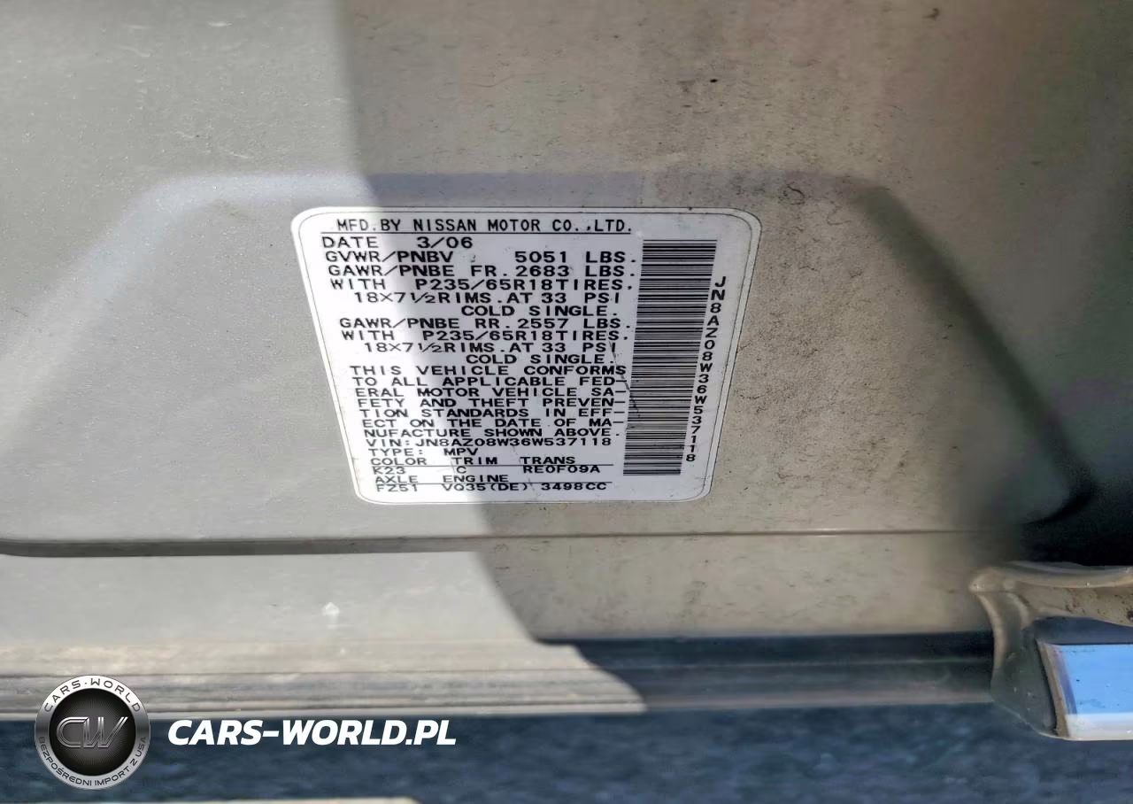 2006 Nissan Murano S VIN:JN8AZ08W36W537118 - 13