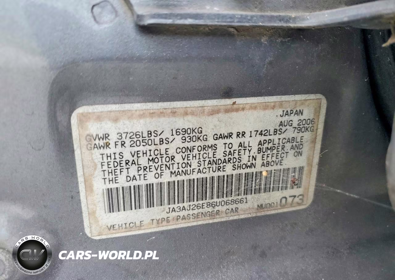 2006 Mitsubishi Uk VIN:JA3AJ26E86U068661 - 12