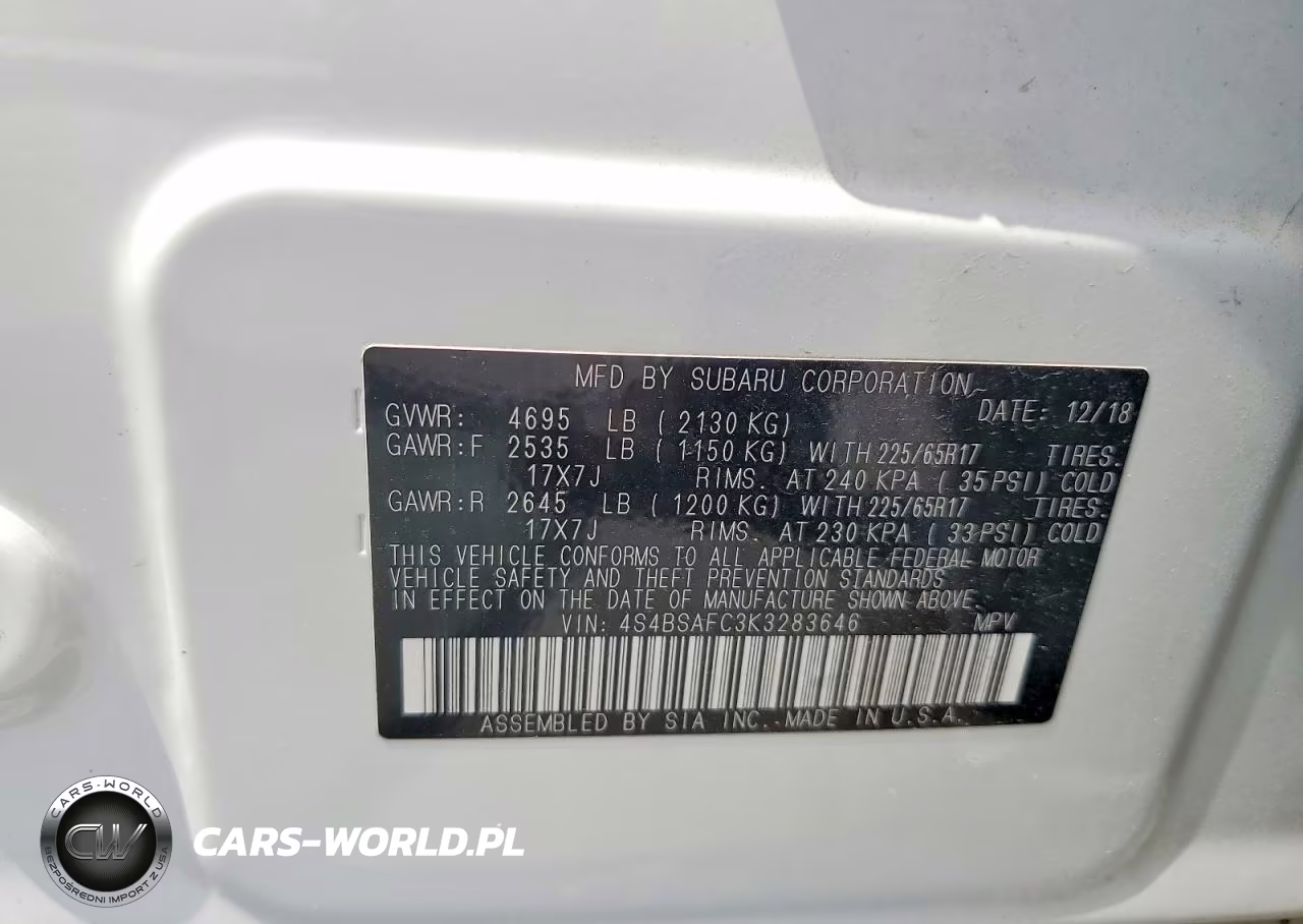 2019 Subaru Outback 2.5I Premium VIN:4S4BSAFC3K3283646 - 13