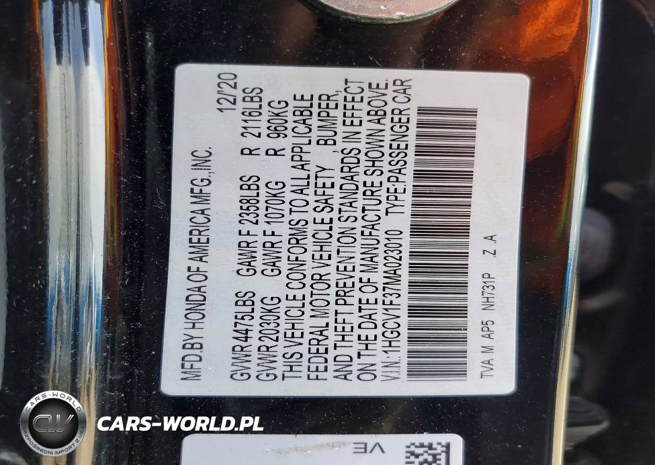 2021 Honda Accord Sport VIN:1HGCV1F37MA023010 - 13