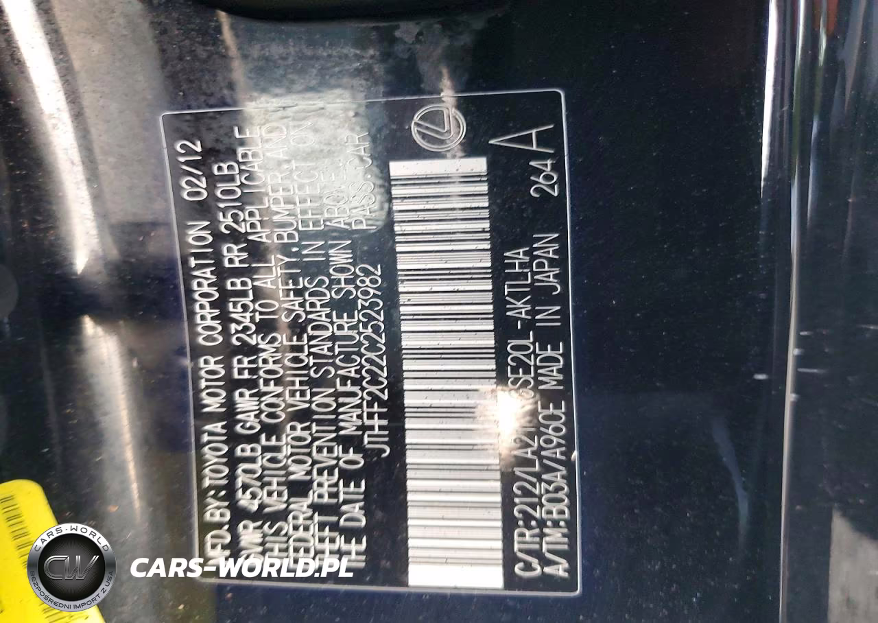 2012 Lexus Is 250 VIN:JTHFF2C22C2523982 - 13