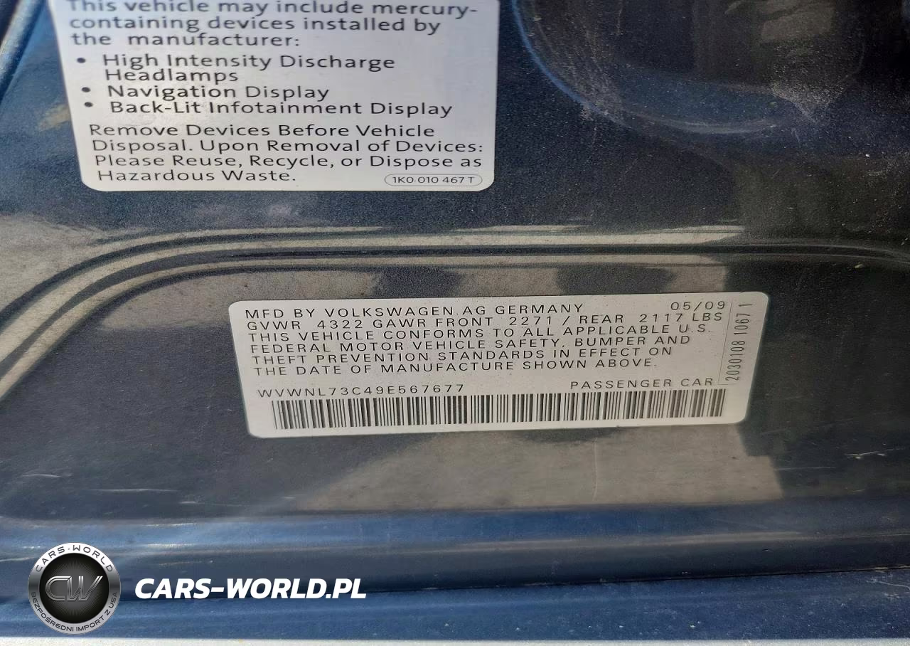 2009 Volkswagen Cc Sport VIN:WVWNL73C49E567677 - 13