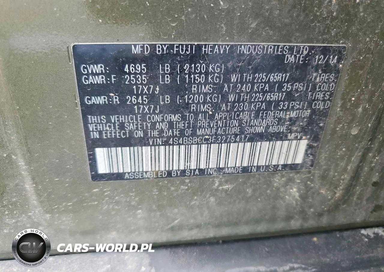 2015 Subaru Outback 2.5I Premium VIN:4S4BSBCC3F3275417 - 13