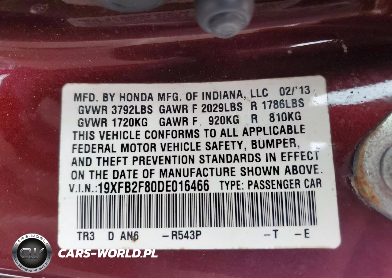 2013 Honda Civic Ex VIN:19XFB2F80DE016466 - 12