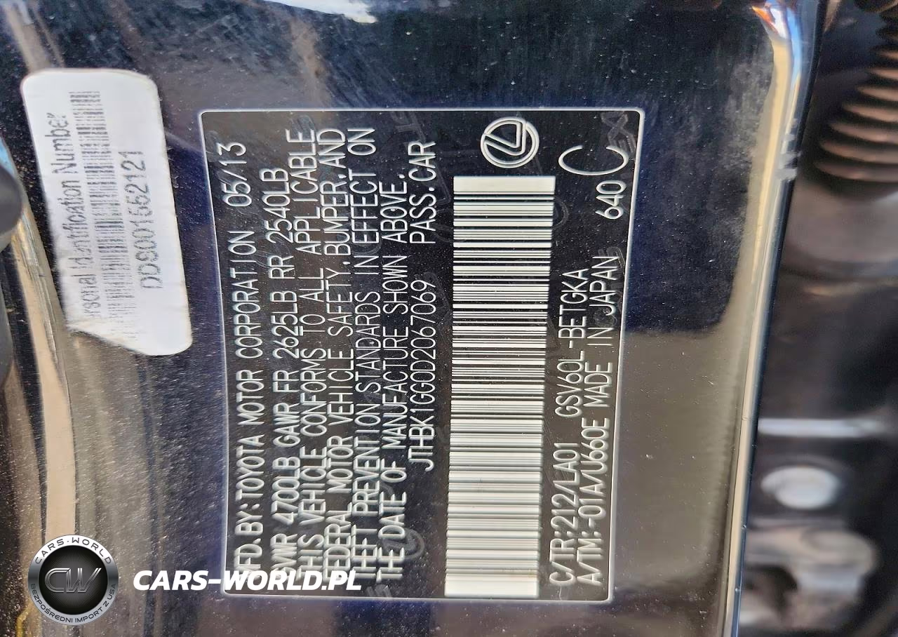 2013 Lexus Es 350 VIN:JTHBK1GG0D2067069 - 12