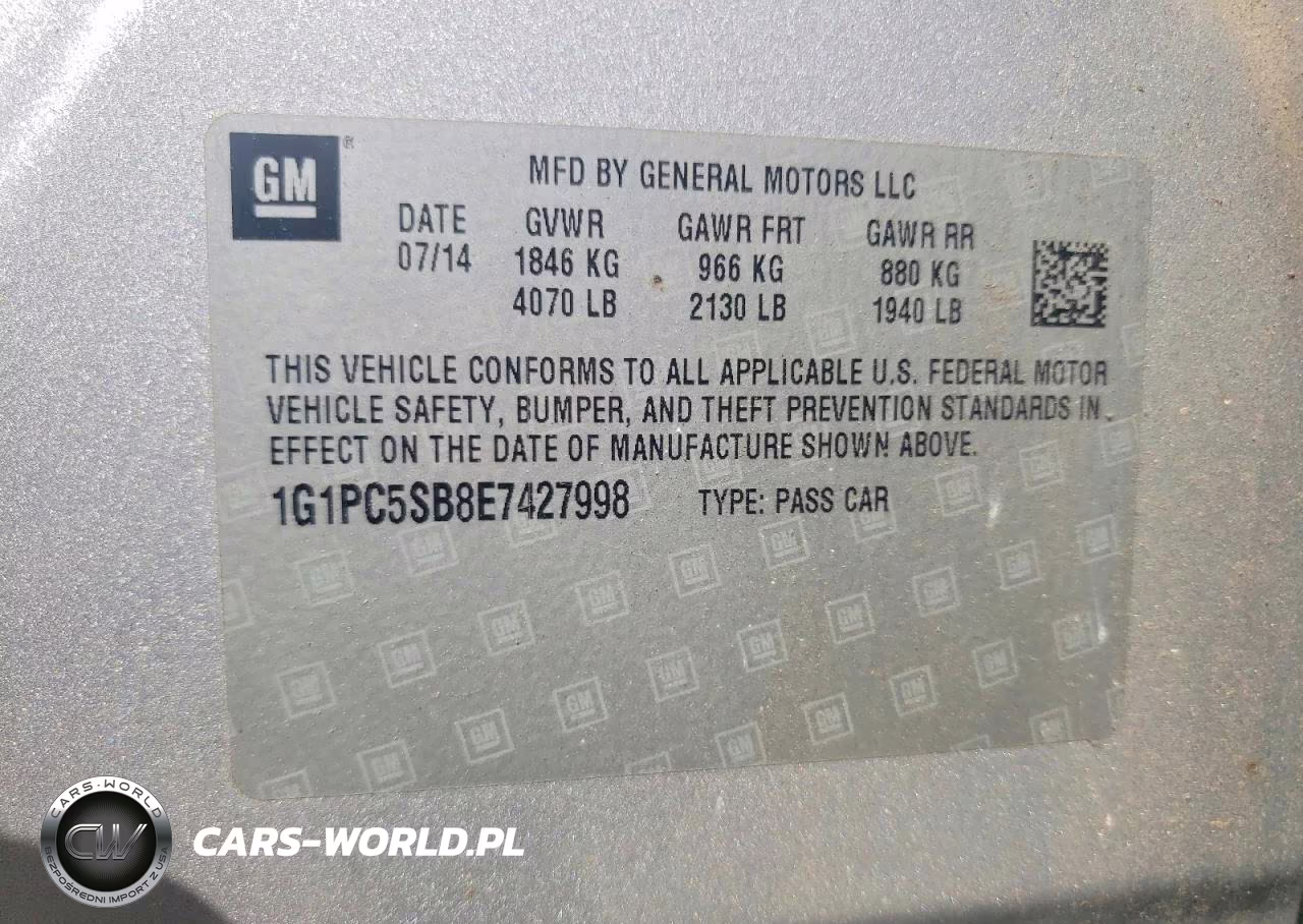 2014 Chevrolet Cruze Lt VIN:1G1PC5SB8E7427998 - 12