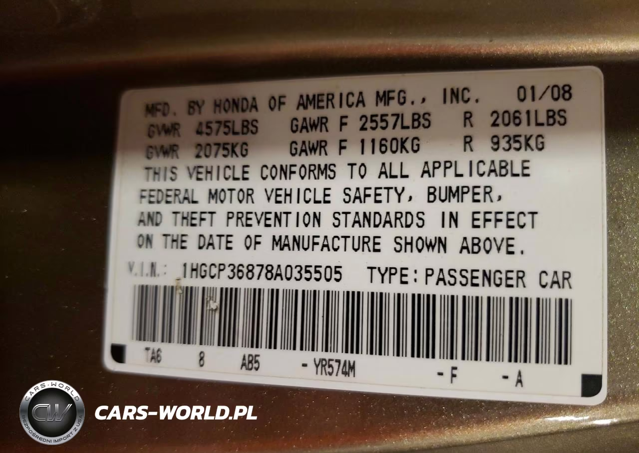 2008 Honda Accord Exl VIN:1HGCP36878A035505 - 12
