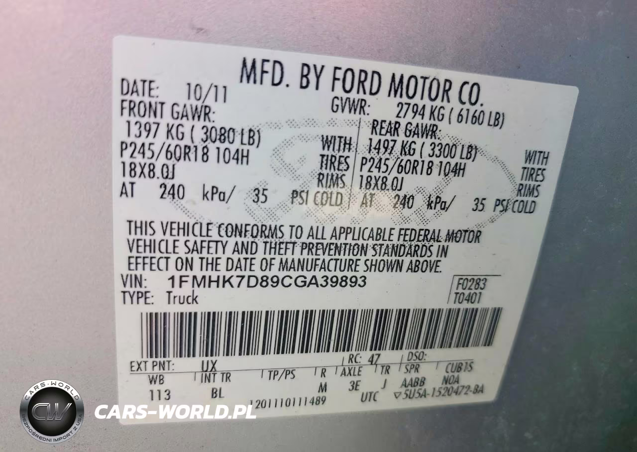 2012 Ford Explorer Xlt VIN:1FMHK7D89CGA39893 - 13