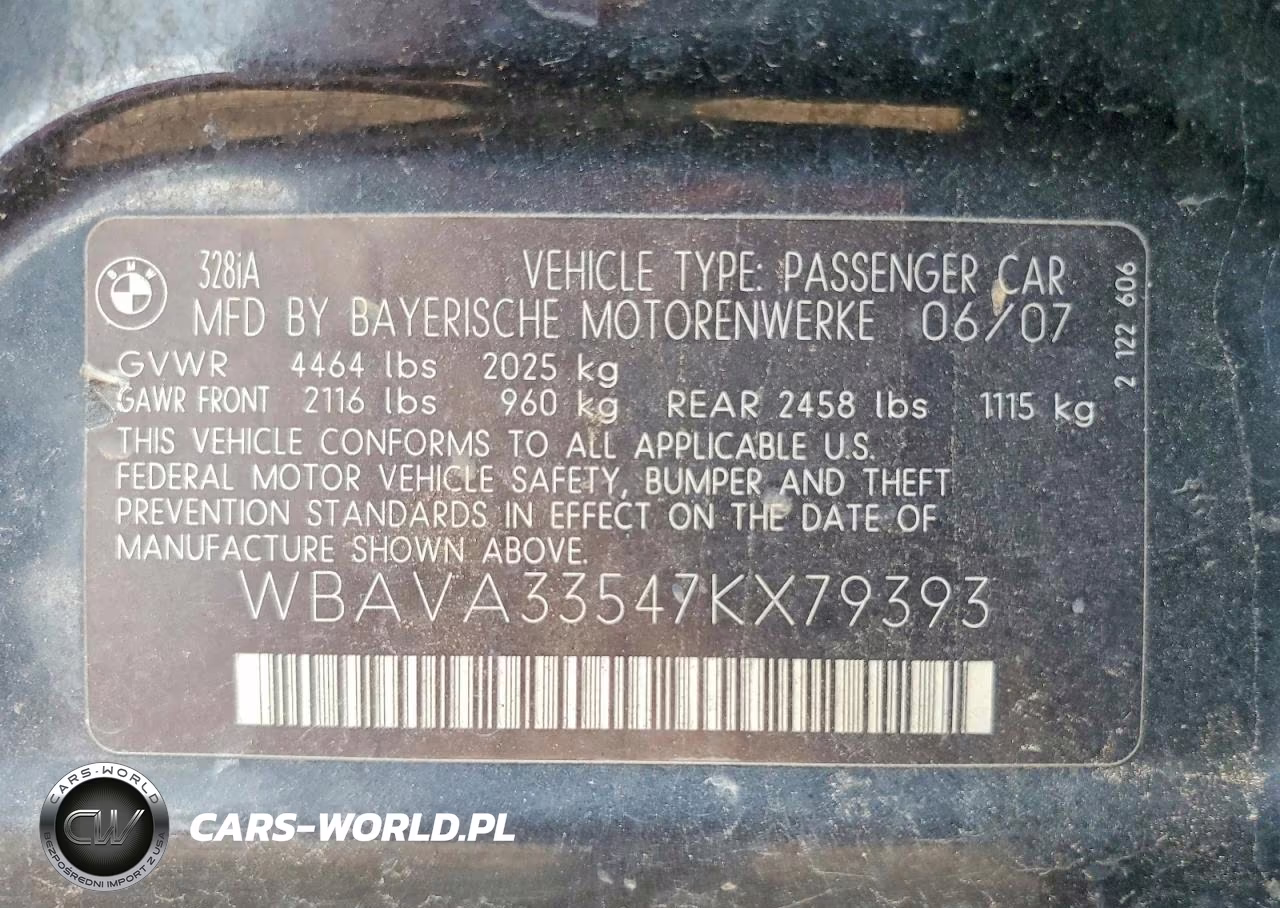2007 BMW 328 I VIN:WBAVA33547KX79393 - 13