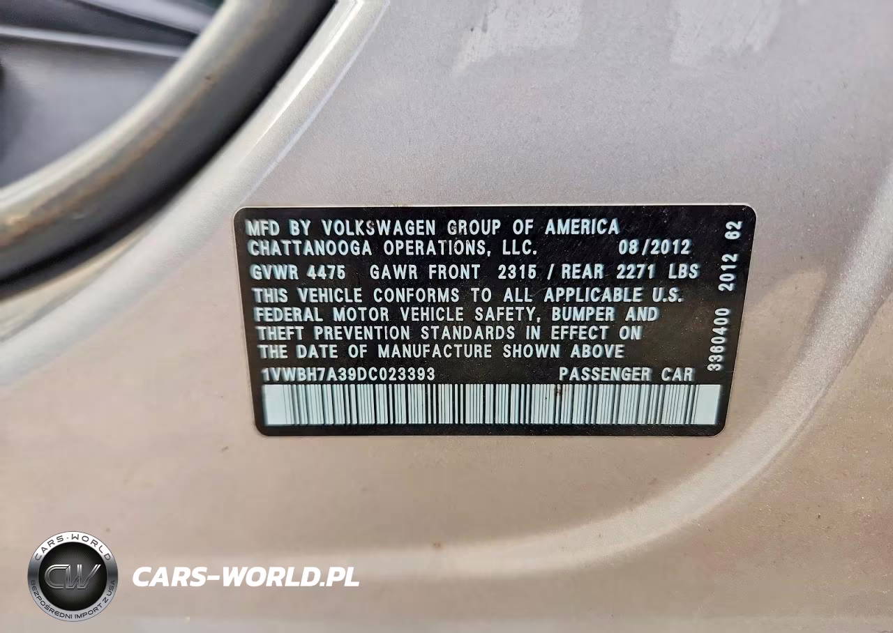 2013 Volkswagen Passat Se VIN:1VWBH7A39DC023393 - 13