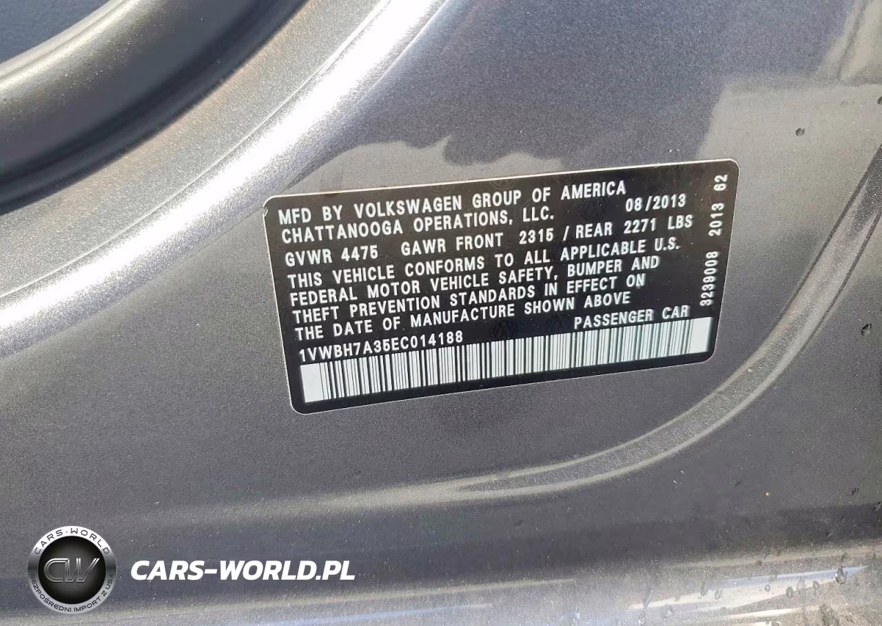 2014 Volkswagen Passat Se VIN:1VWBH7A35EC014188 - 12