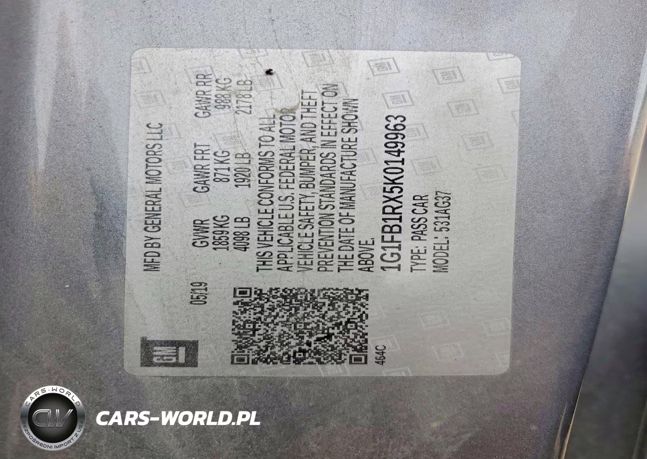 2019 Chevrolet Camaro Ls VIN:1G1FB1RX5K0149963 - 12
