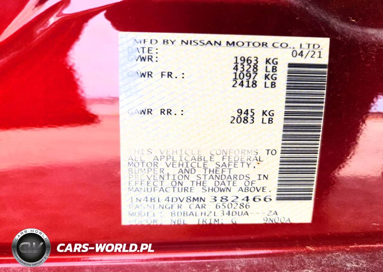 2021 Nissan Altima Sv VIN:1N4BL4DV8MN382466 - 12