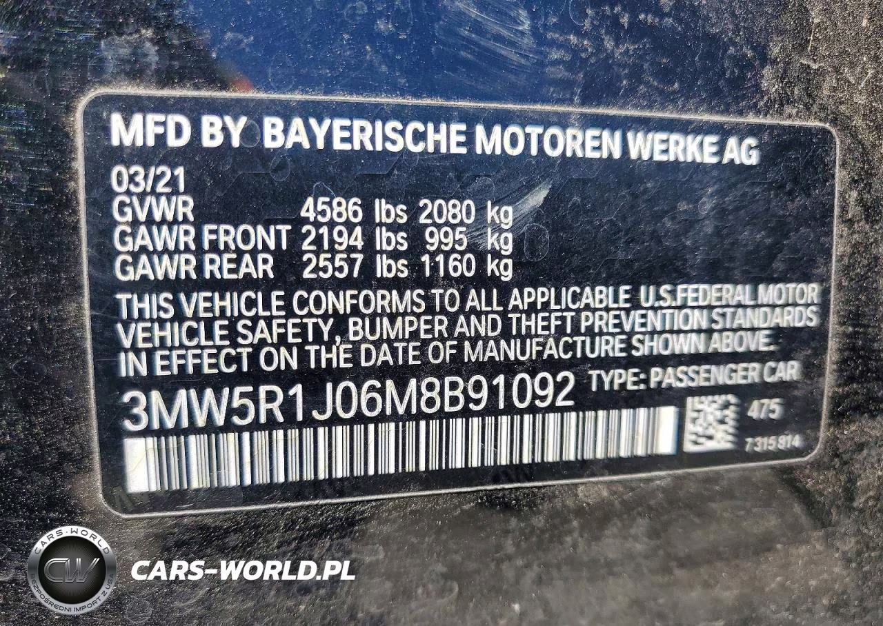 2021 BMW 330I VIN:3MW5R1J06M8B91092 - 12