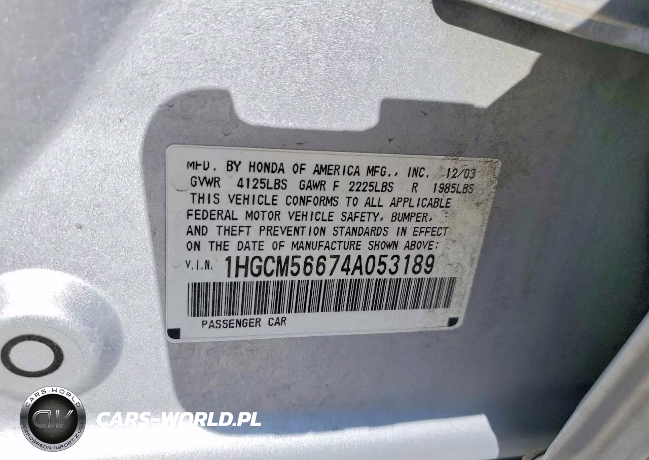 2004 Honda Accord Ex VIN:1HGCM56674A053189 - 13