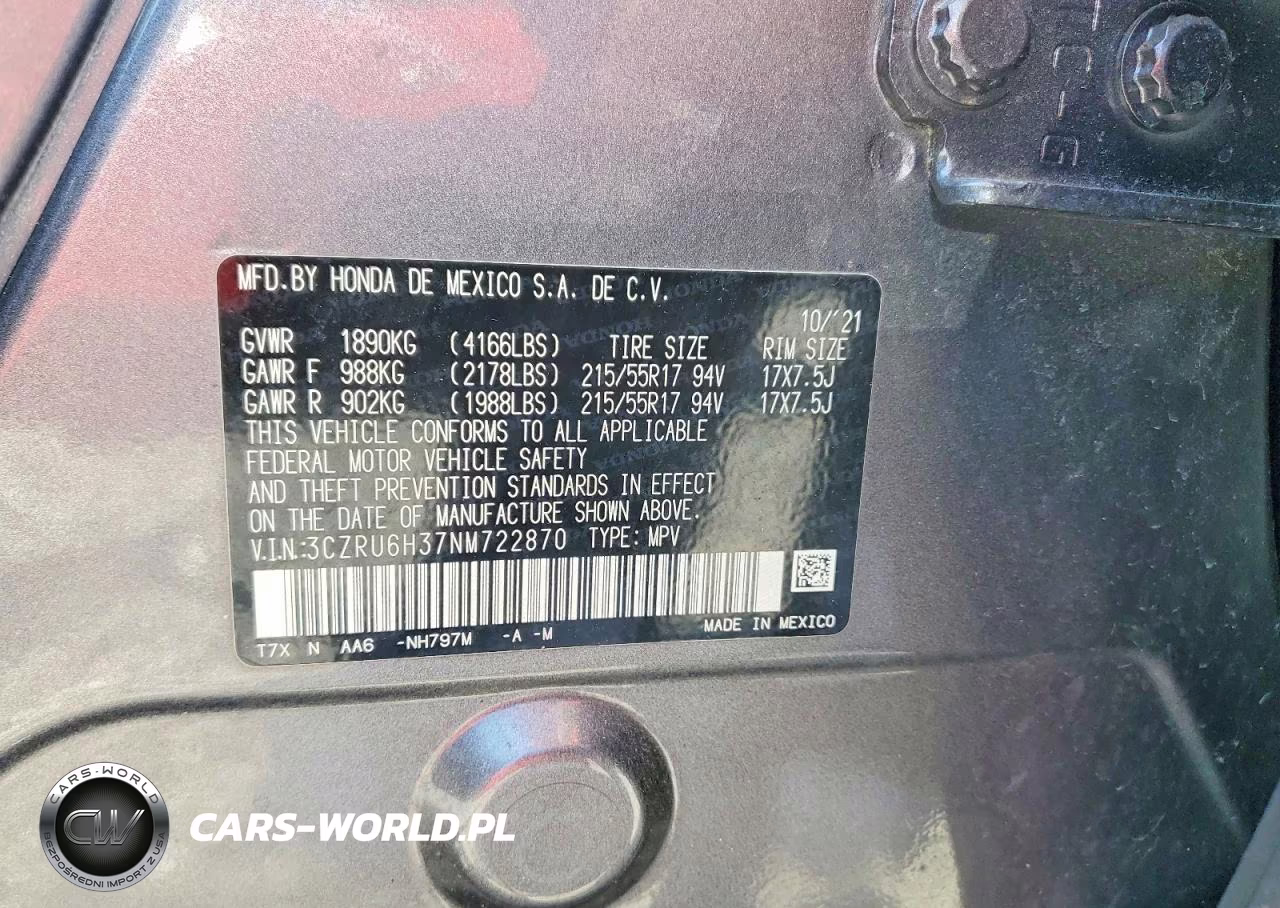 2022 Honda Hr-V VIN:3CZRU6H37NM722870 - 12