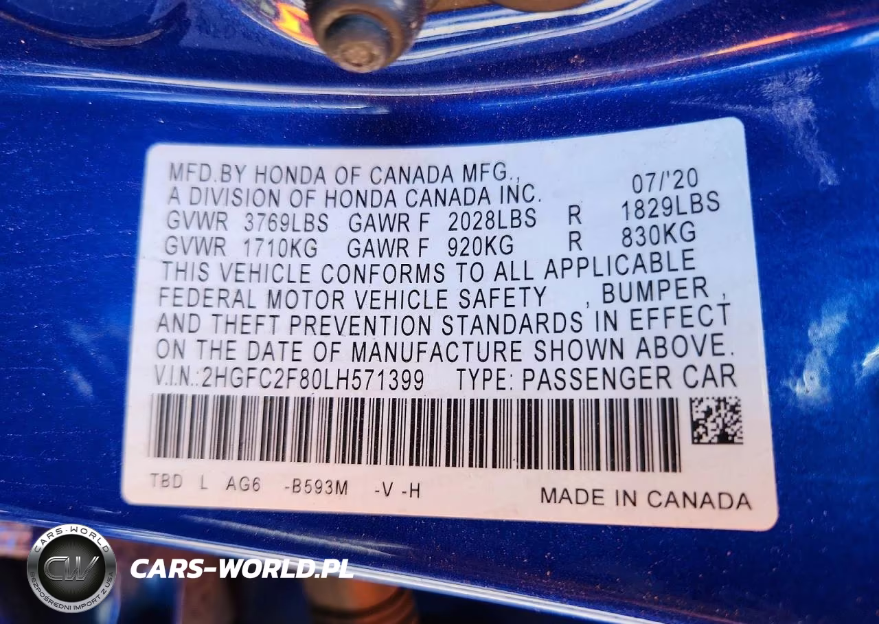 2020 Honda Civic Sport VIN:2HGFC2F80LH571399 - 13