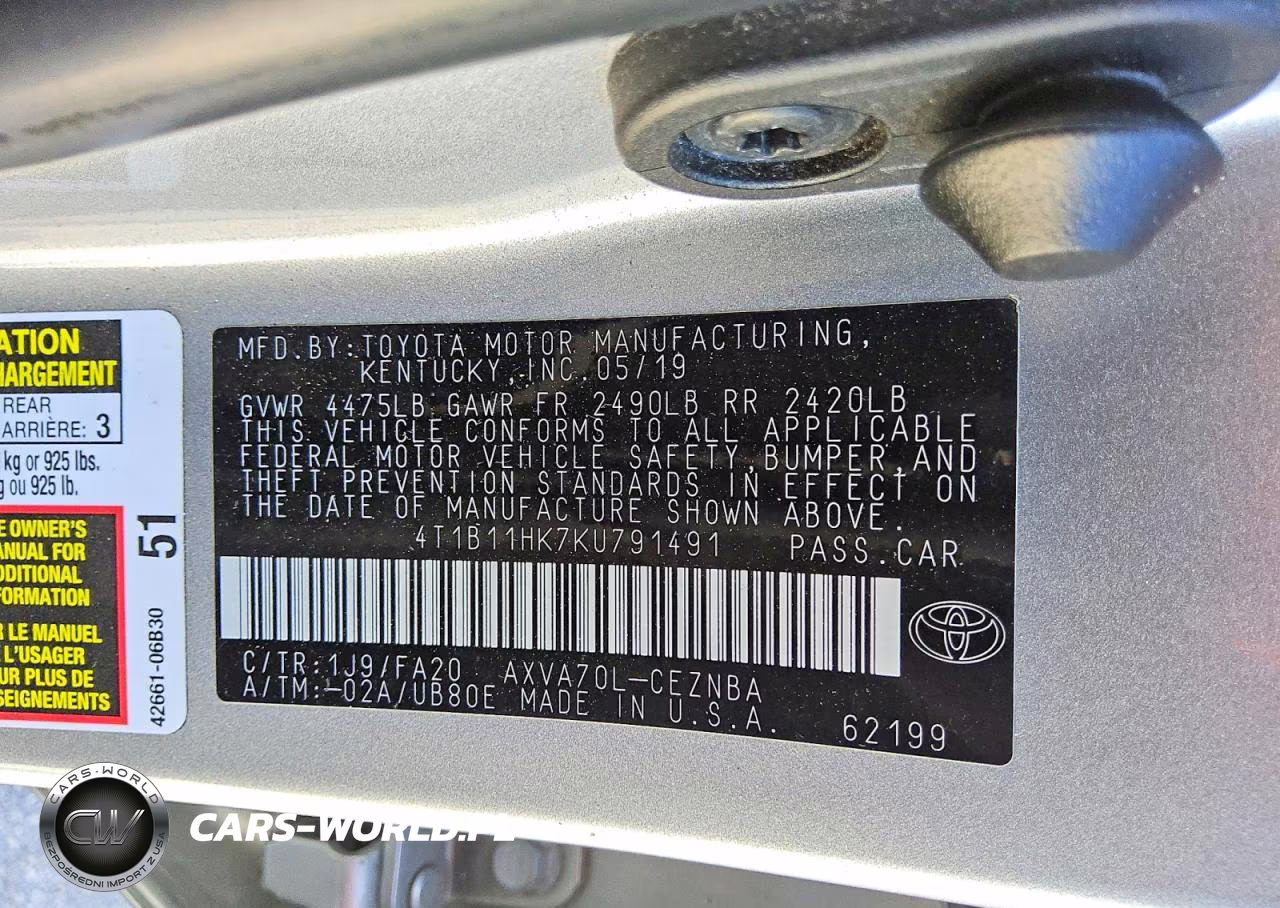2019 Toyota Camry Le VIN:4T1B11HK7KU791491 - 12