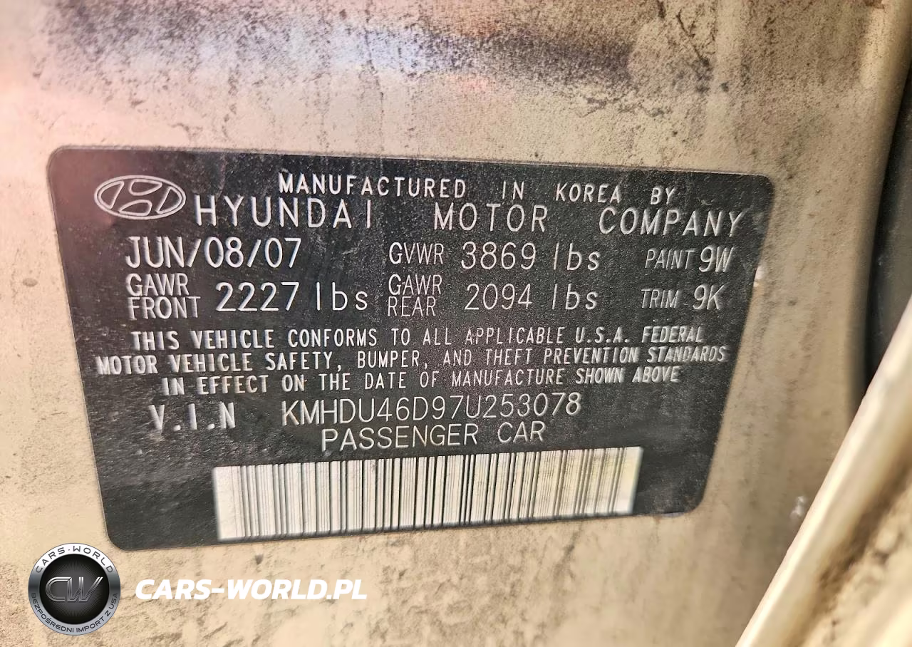 2007 Hyundai Elantra Gls VIN:KMHDU46D97U253078 - 12