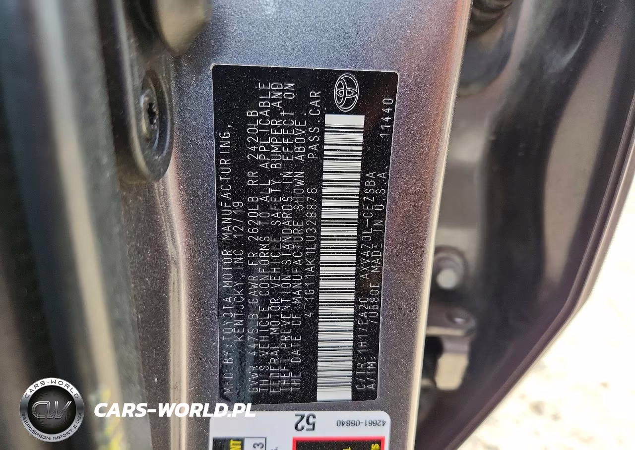 2020 Toyota Camry Se VIN:4T1G11AK1LU328876 - 12