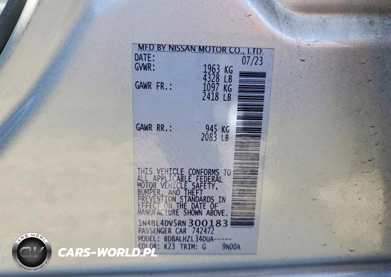 2024 Nissan Altima Sv VIN:1N4BL4DV5RN300183 - 13