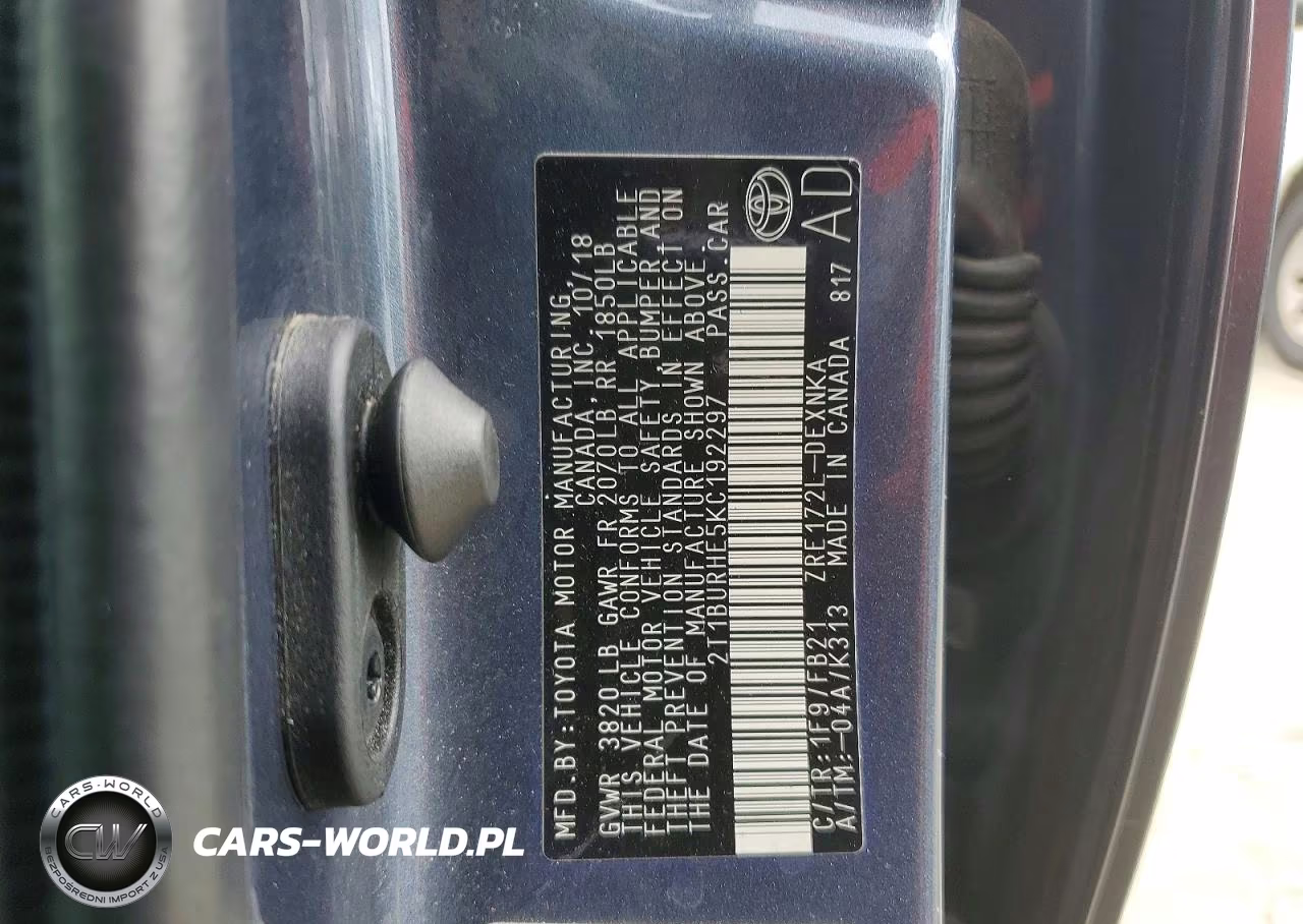 2019 Toyota Corolla Le VIN:2T1BURHE5KC192297 - 12