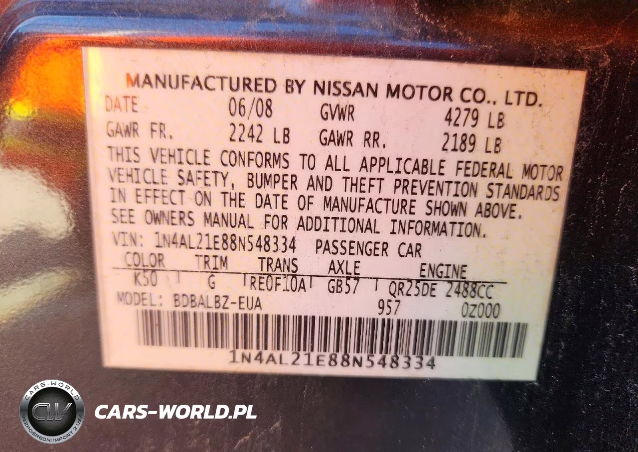 2008 Nissan Altima 2.5 VIN:1N4AL21E88N548334 - 12