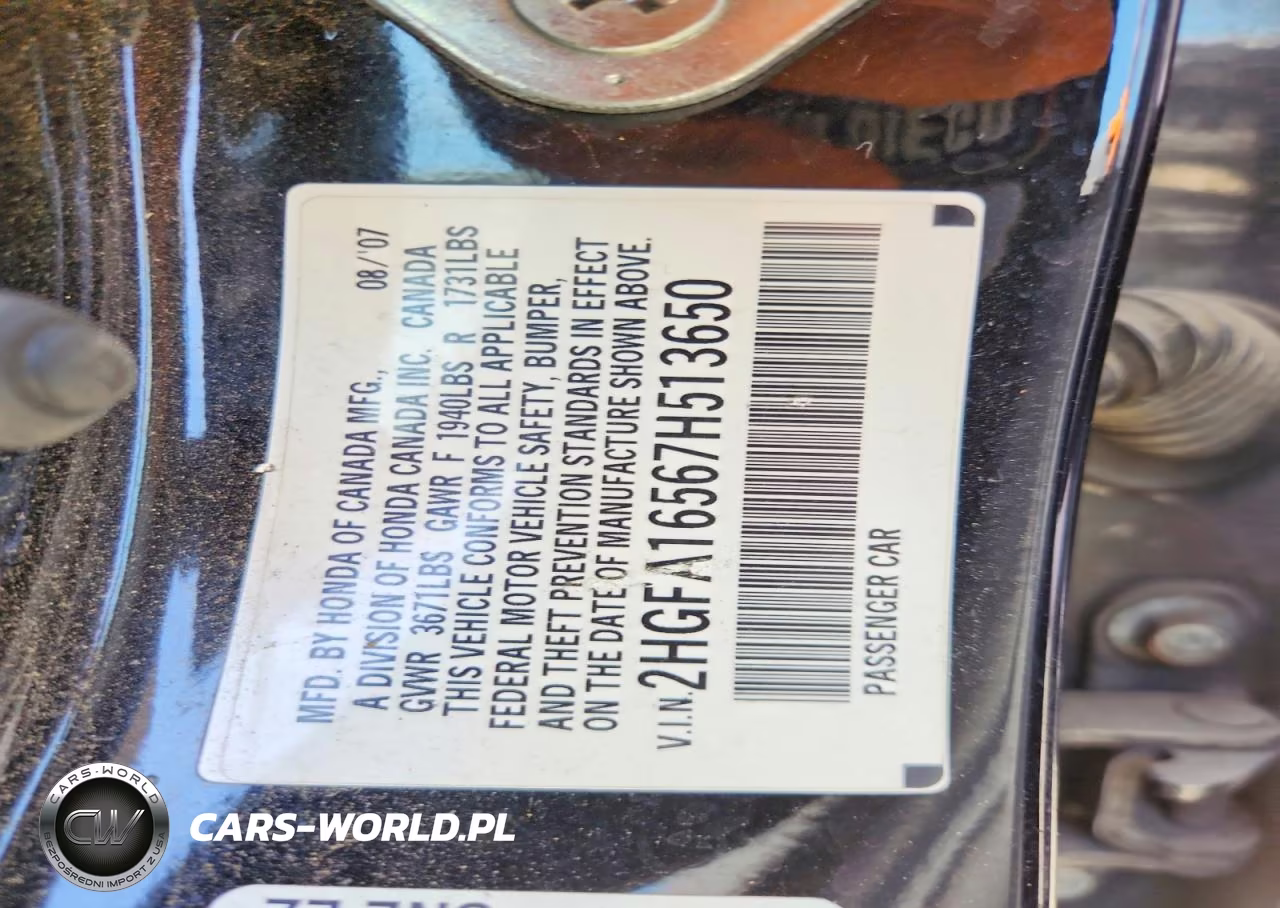 2007 Honda Civic Lx VIN:2HGFA16567H513650 - 12