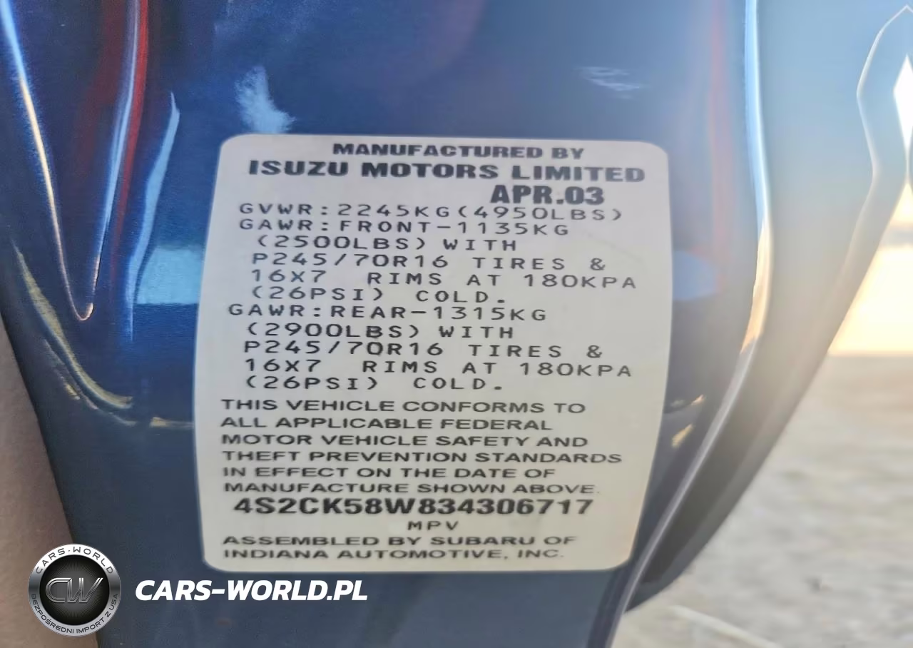 2003 Isuzu Rodeo S VIN:4S2CK58W834306717 - 12