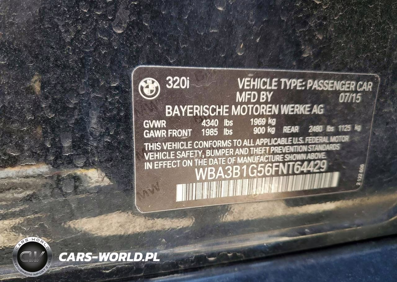 2015 BMW 320 I VIN:WBA3B1G56FNT64429 - 12
