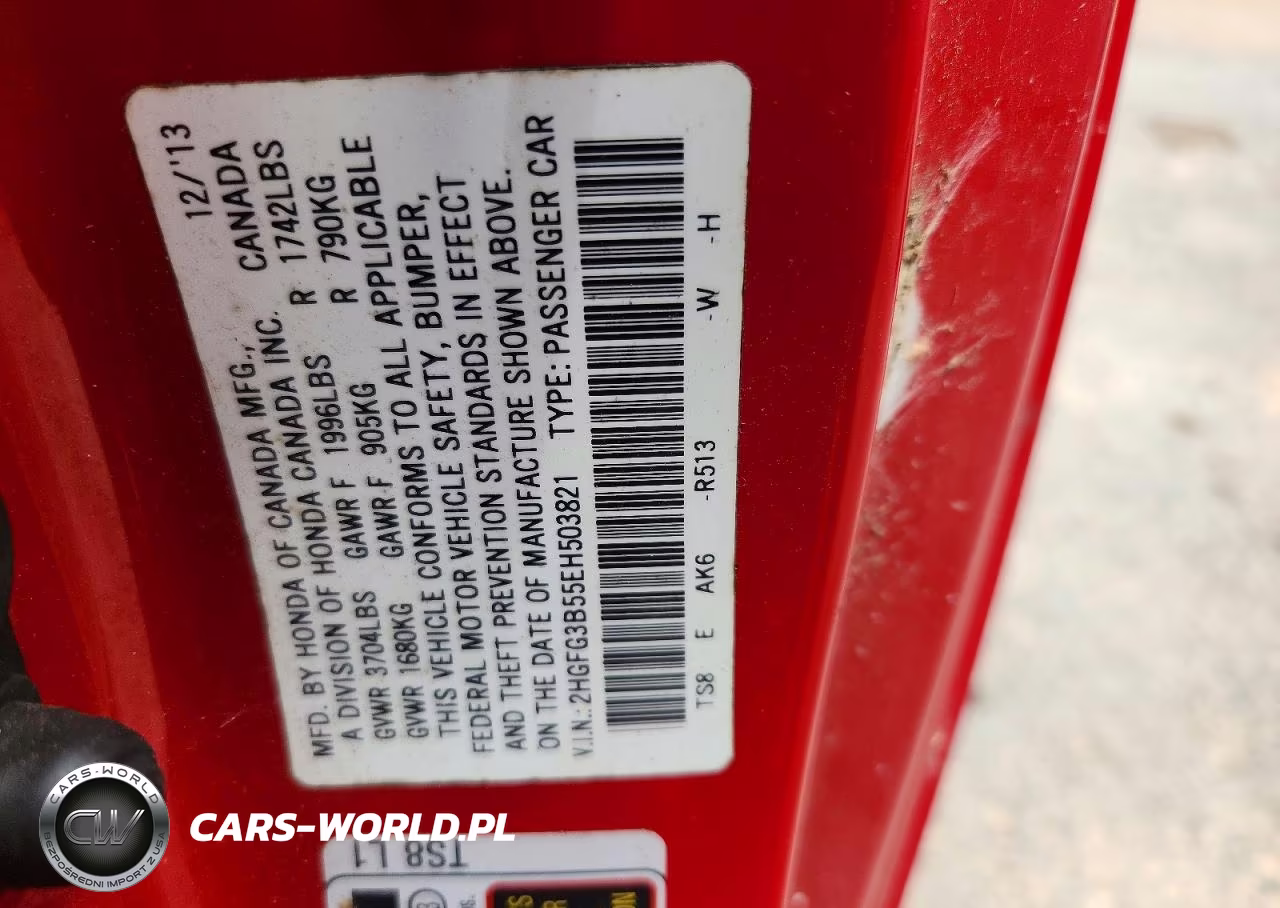 2014 Honda Civic Lx VIN:2HGFG3B55EH503821 - 12