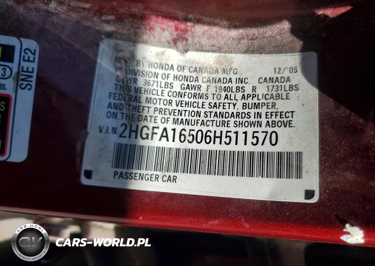 2006 Honda Civic Lx VIN:2HGFA16506H511570 - 12
