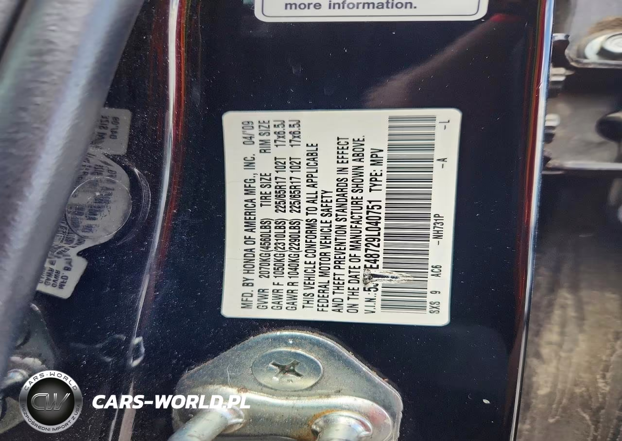 HONDA CR-V EXL VIN:5J6RE48729L040751 - 14