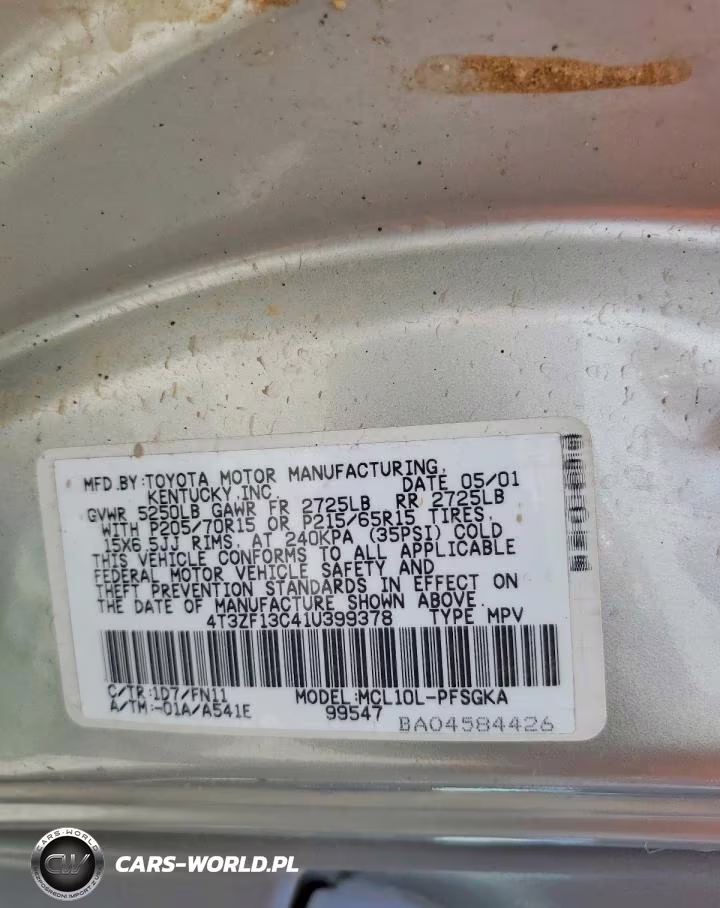 2001 Toyota Sienna Le VIN:4T3ZF13C41U399378 - 14