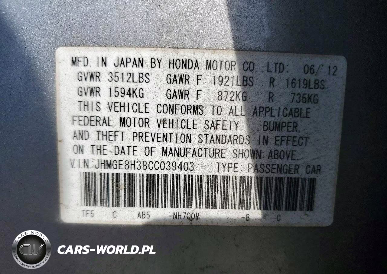 2012 Honda Fit VIN:JHMGE8H38CC039403 - 12
