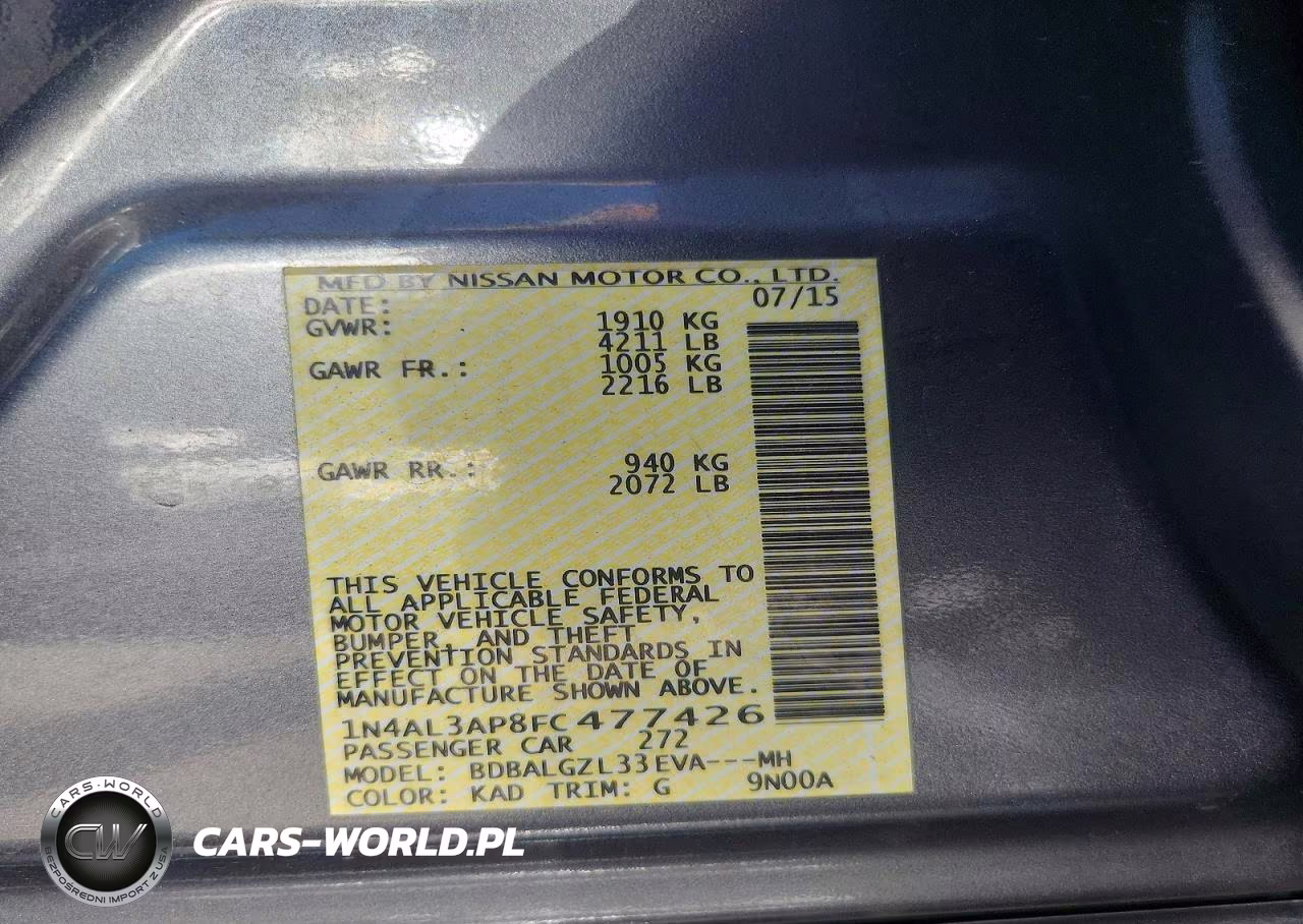 2015 Nissan Altima 2.5 S VIN:1N4AL3AP8FC477426 - 12