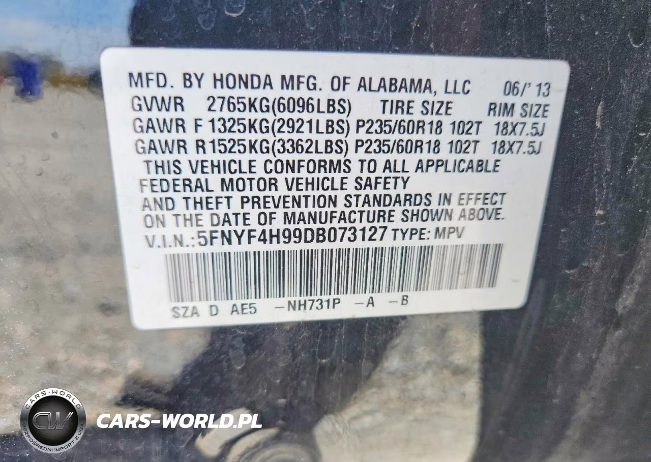 2013 Honda Pilot Touring VIN:5FNYF4H99DB073127 - 13