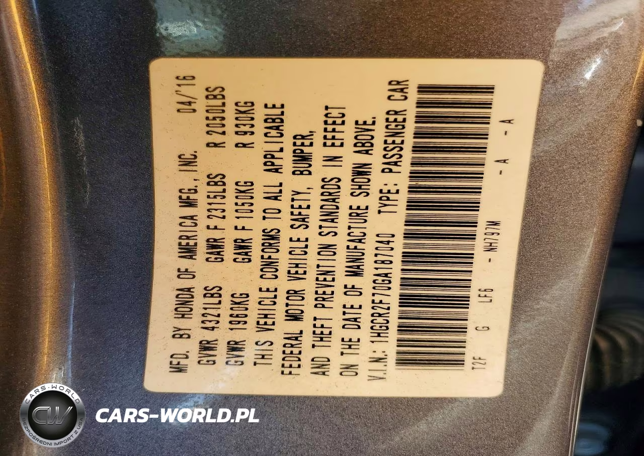 2016 Honda Accord Ex VIN:1HGCR2F70GA187040 - 12