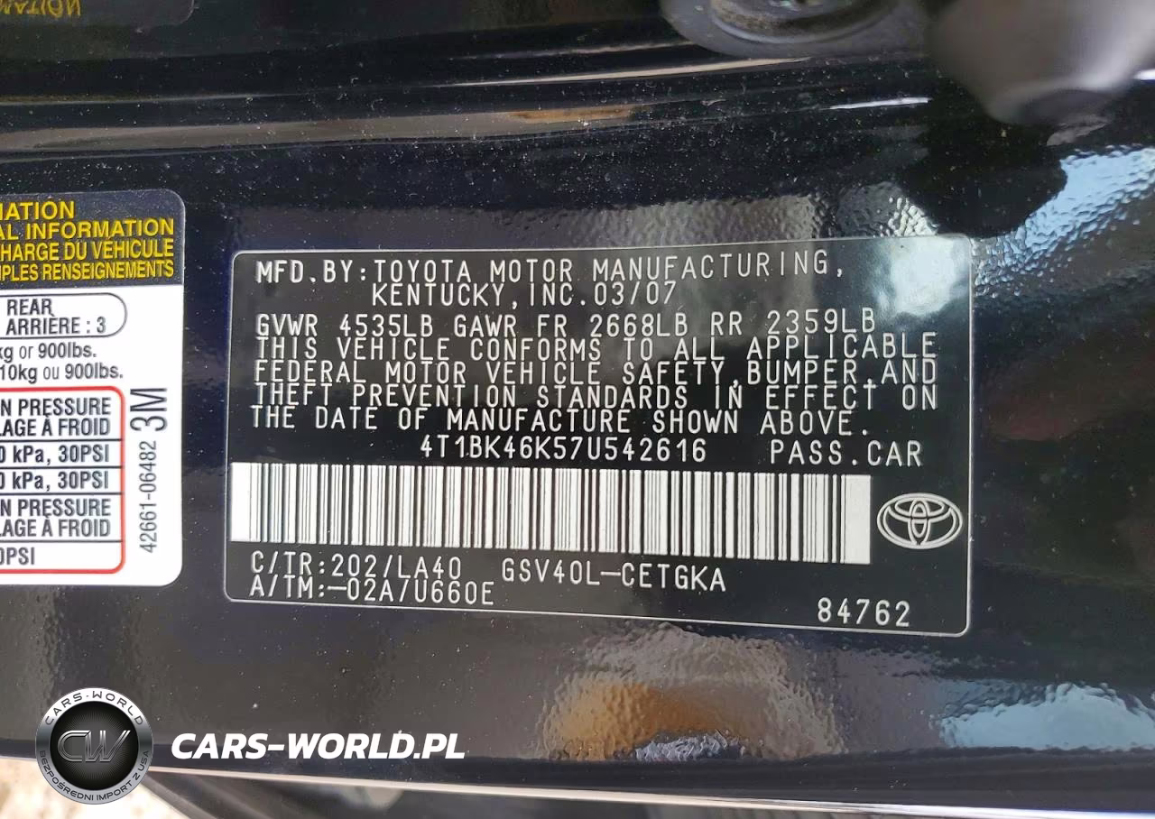 2007 Toyota Camry Xle V6 VIN:4T1BK46K57U542616 - 12