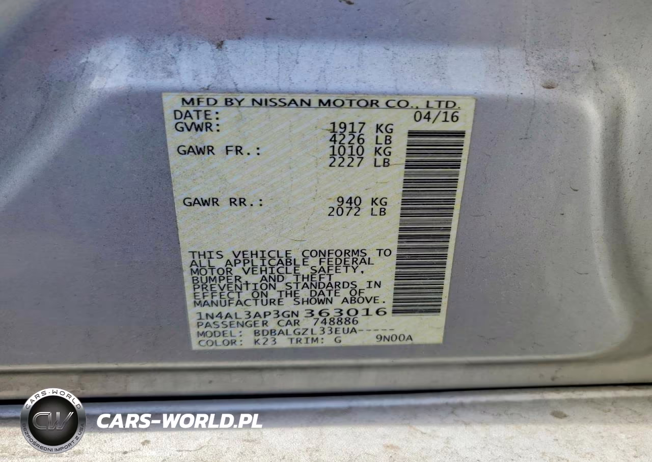 2016 Nissan Altima 2.5 S VIN:1N4AL3AP3GN363016 - 12