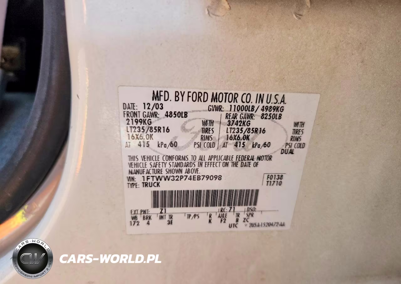 2004 Ford F350 Super Duty VIN:1FTWW32P74EB79098 - 12