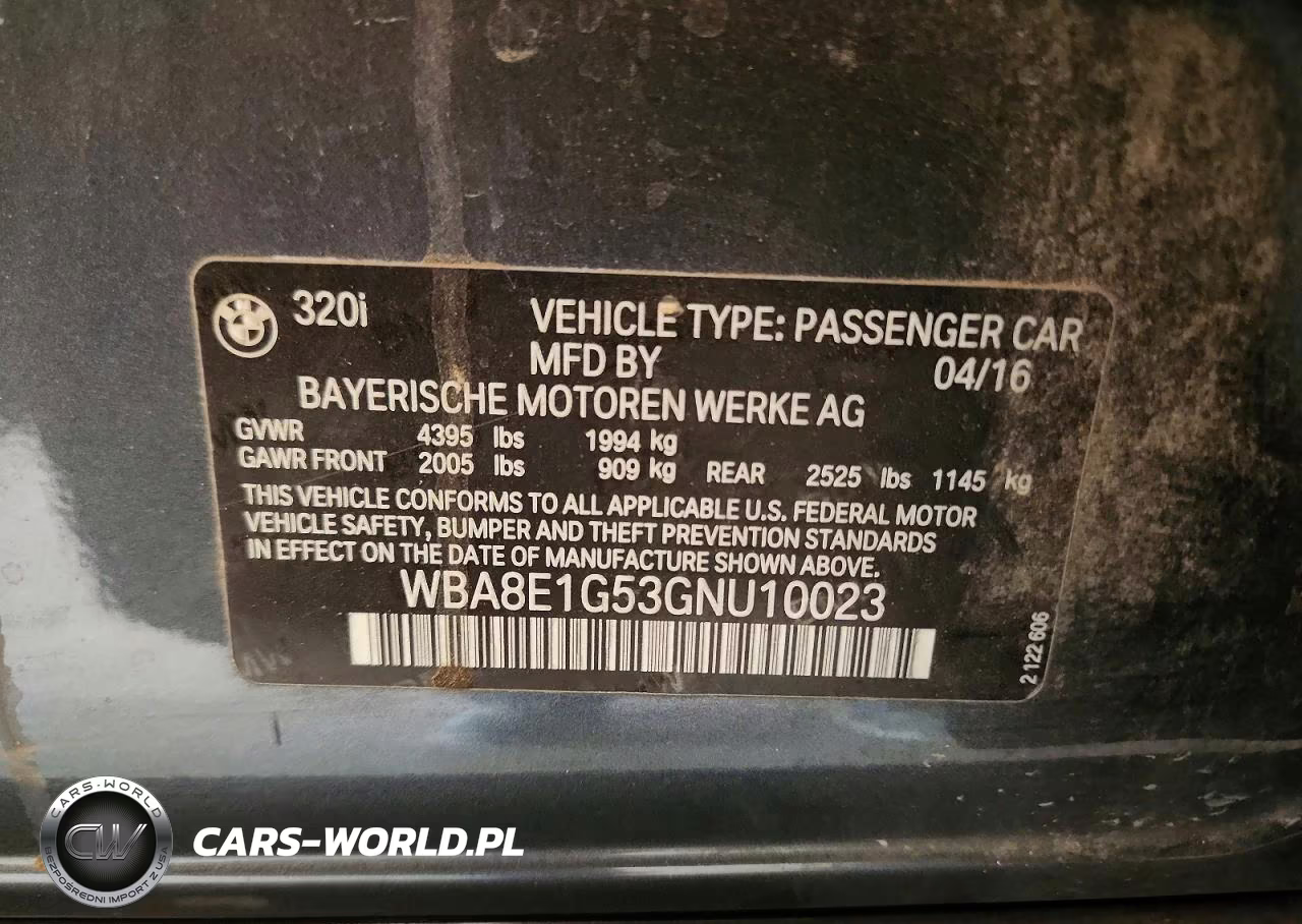 2016 BMW 320 I VIN:WBA8E1G53GNU10023 - 12