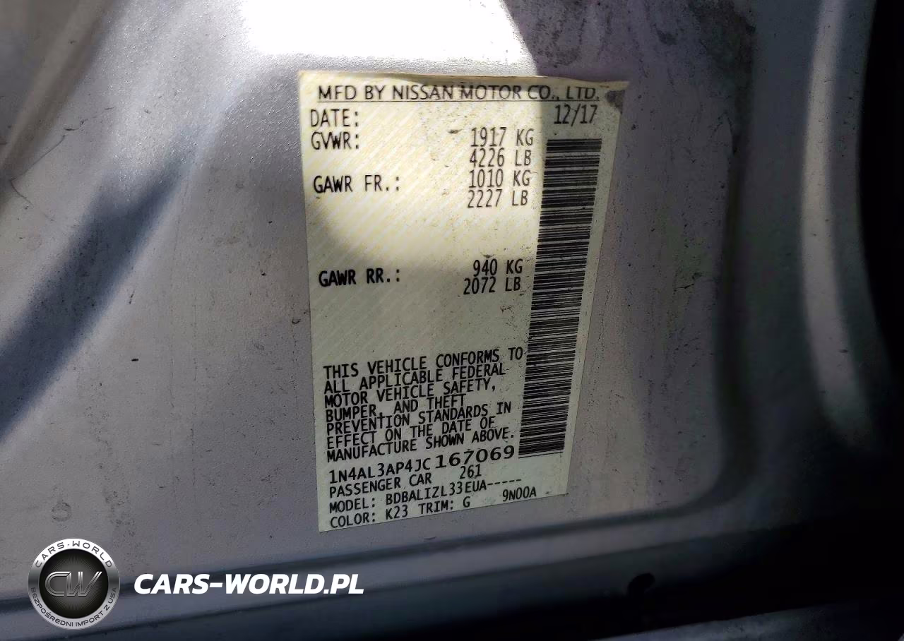 2018 Nissan Altima 2.5 Sv VIN:1N4AL3AP4JC167069 - 12