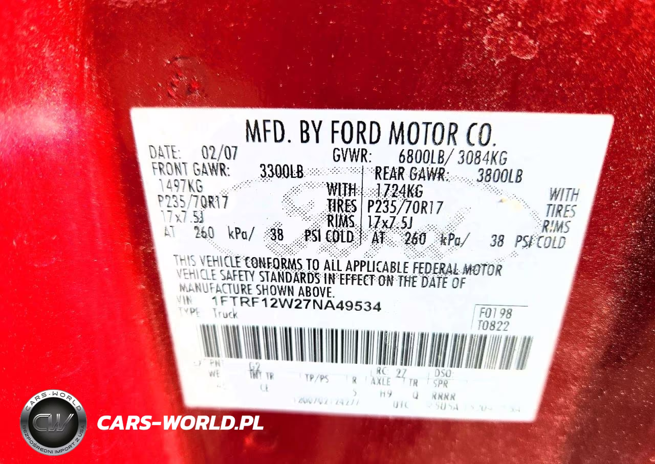 2007 Ford F150 VIN:1FTRF12W27NA49534 - 12