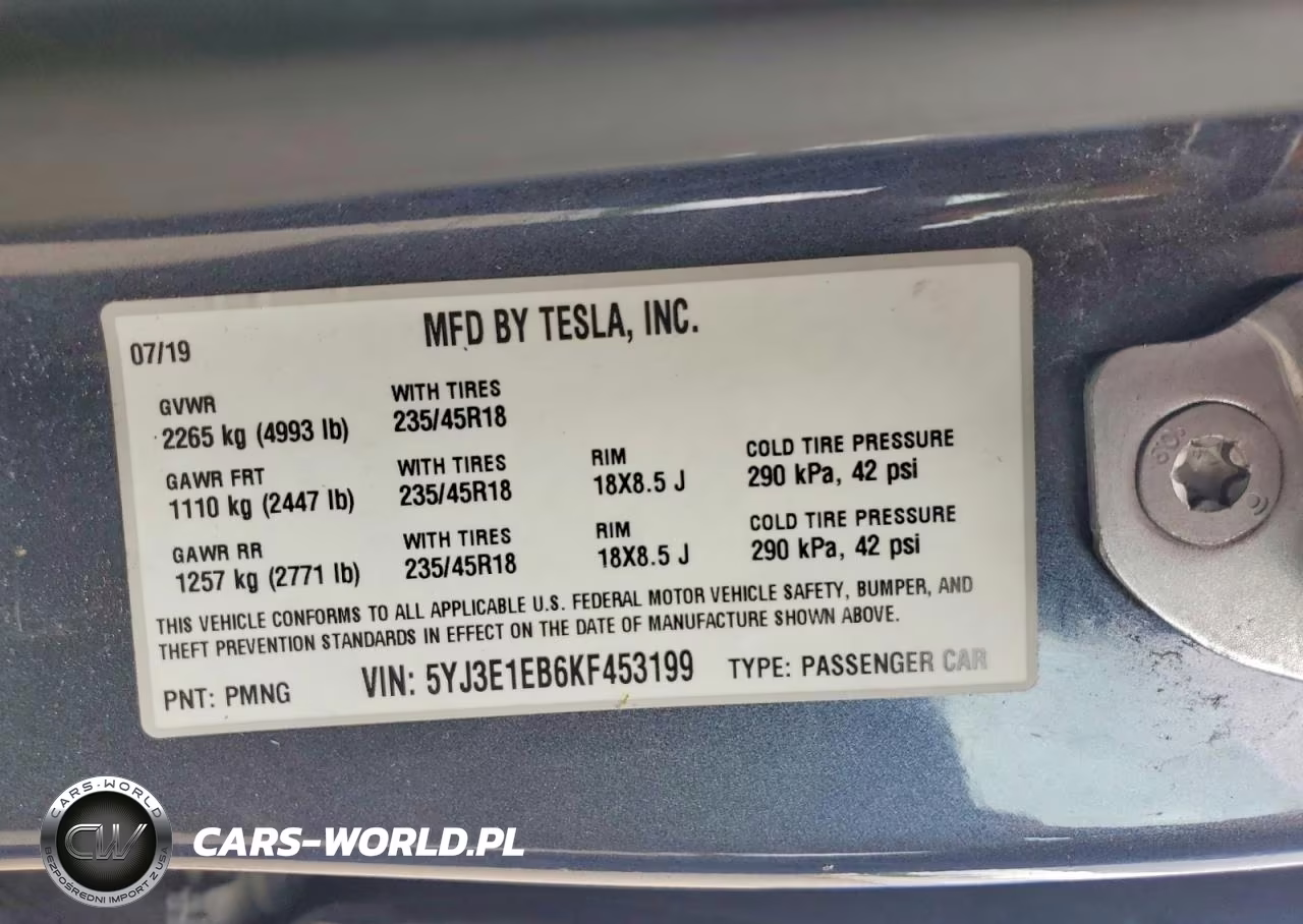 2019 Tesla Model 3 VIN:5YJ3E1EB6KF453199 - 12