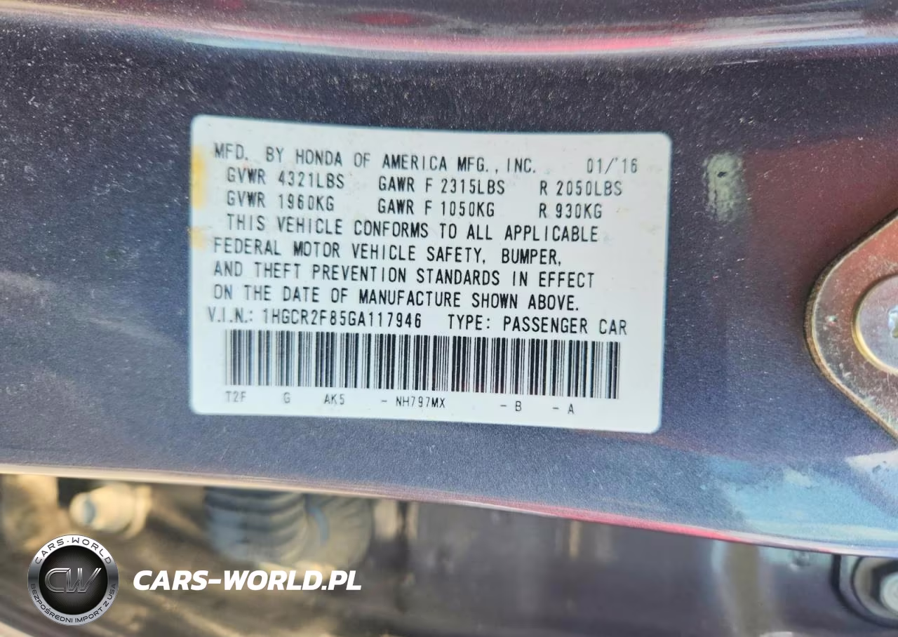 2016 Honda Accord Exl VIN:1HGCR2F85GA117946 - 12