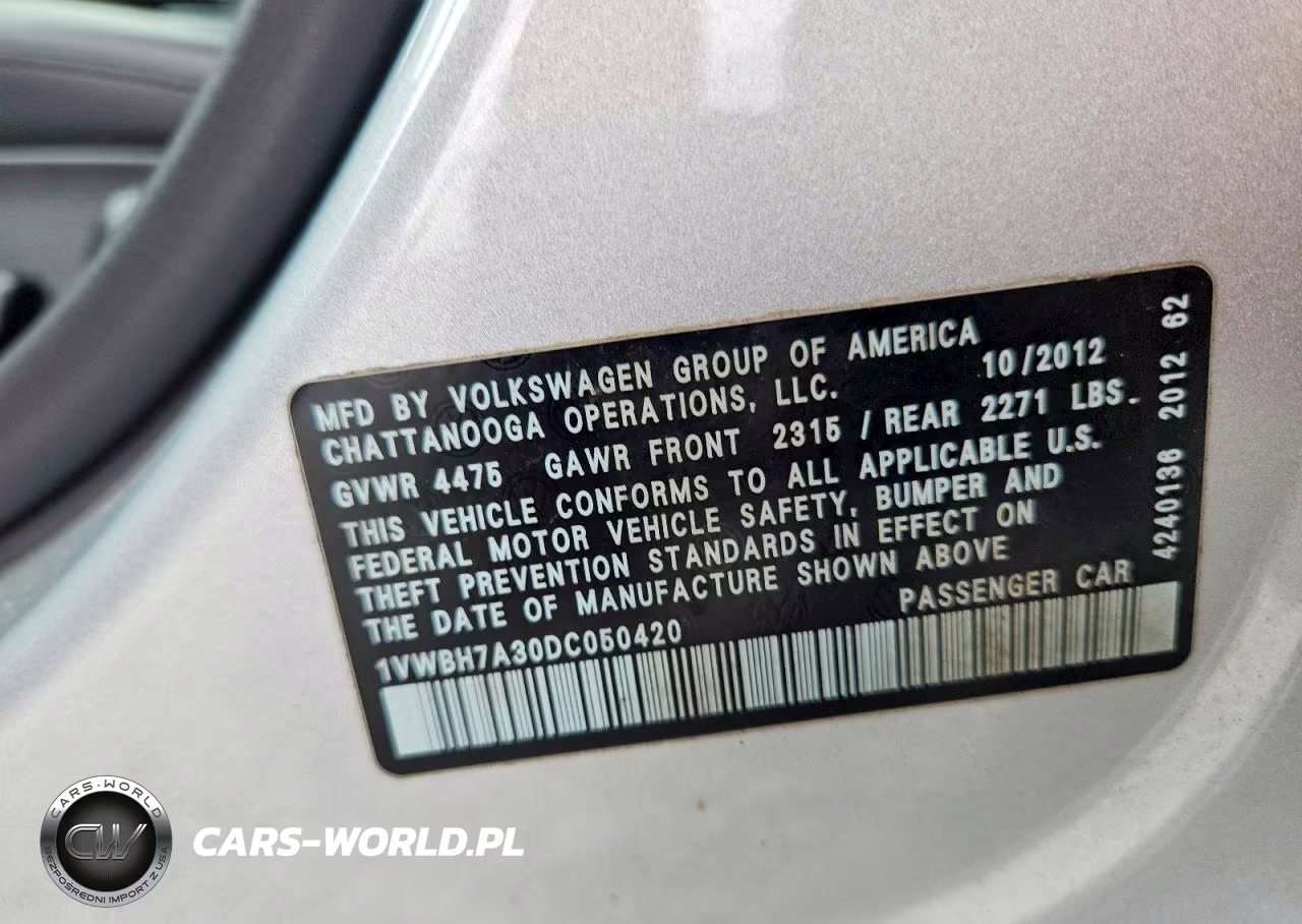2013 Volkswagen Passat Se VIN:1VWBH7A30DC050420 - 12