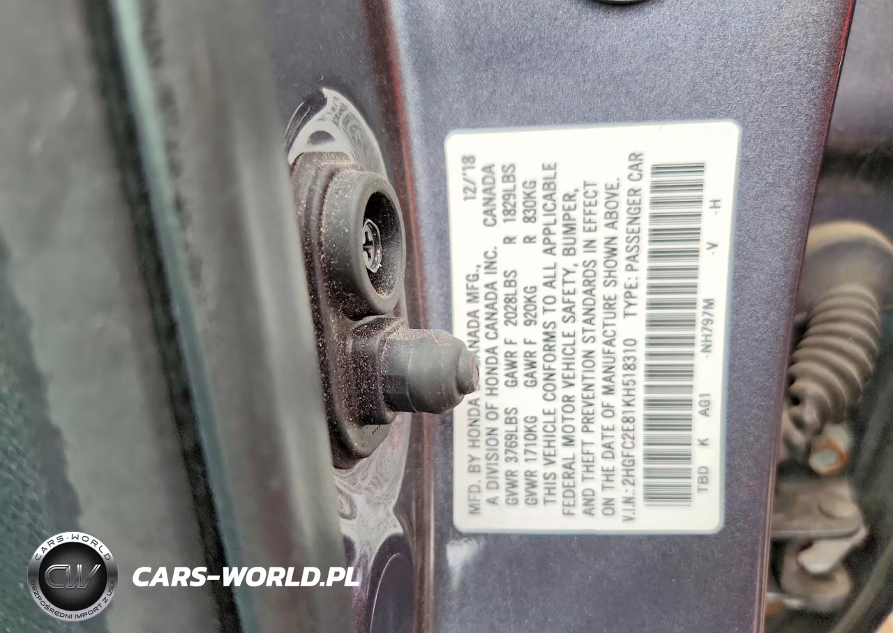 2019 Honda Civic Sport VIN:2HGFC2E81KH518310 - 12