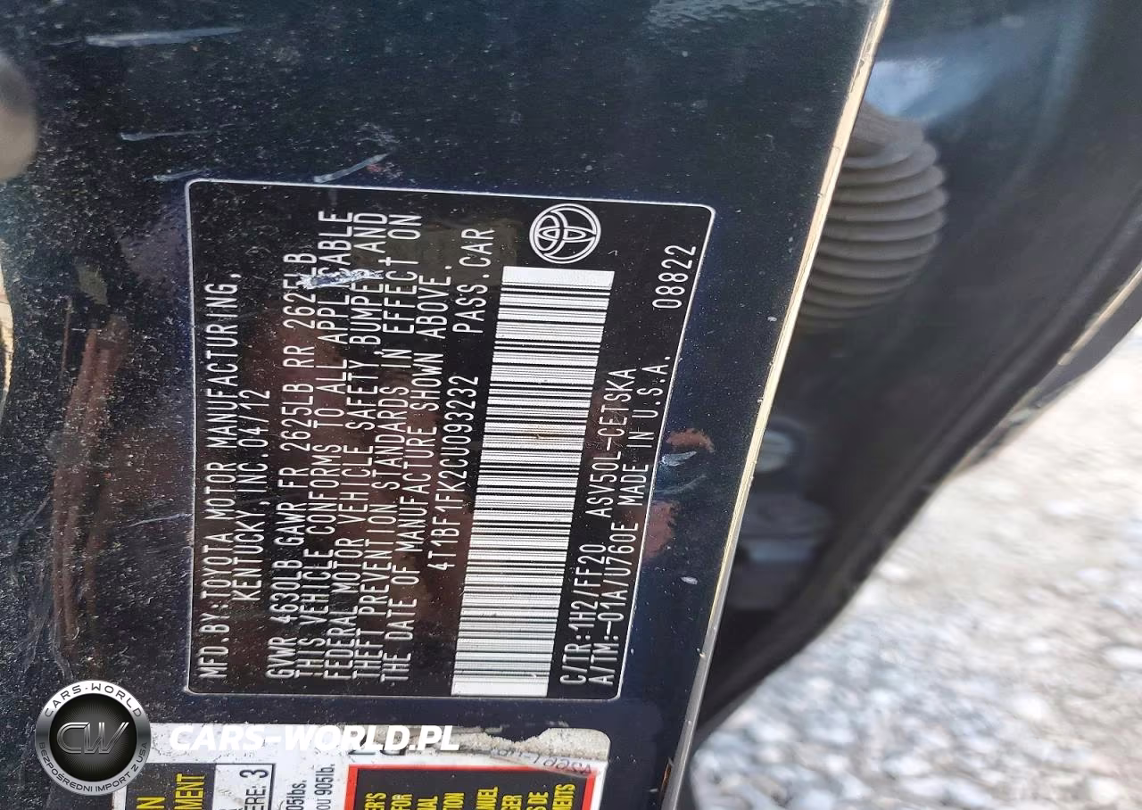 2012 Toyota Camry Se VIN:4T1BF1FK2CU093232 - 12
